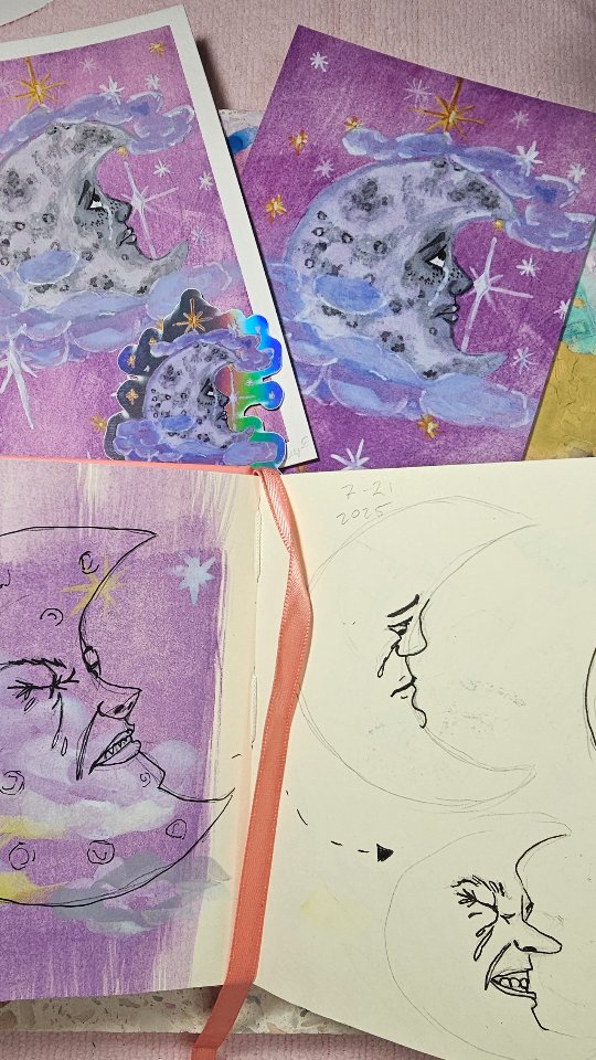 Moon watercolor paintings prints and sketches in purple